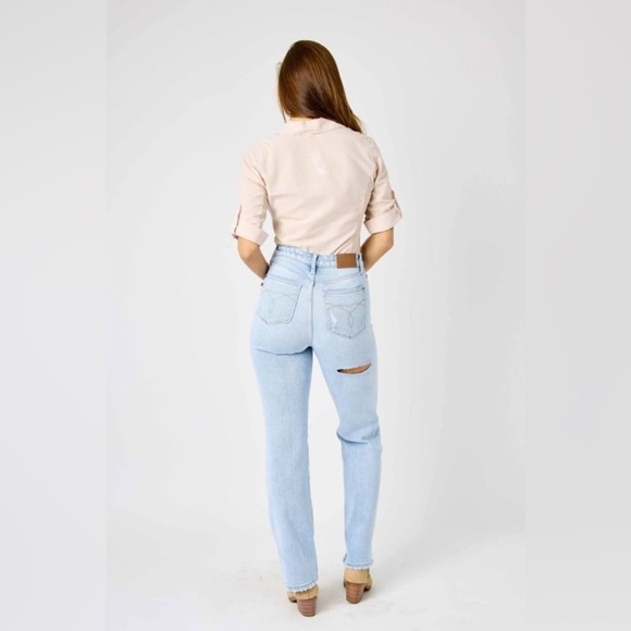 Judy Blue Back Rip 90'S STRAIGHT Light Wash Women’s Sz 7/28 Distressed High Rise - Picture 1 of 11